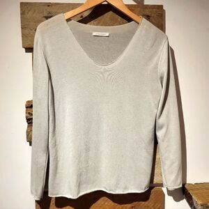 Made In Itali V-Neck Long Sleeve Sweater With Silver Trim.